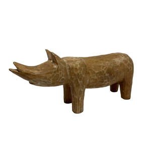African Art Hand Carved Wooden Rhino Figurine 11.5” MCM Safari Animal Decor